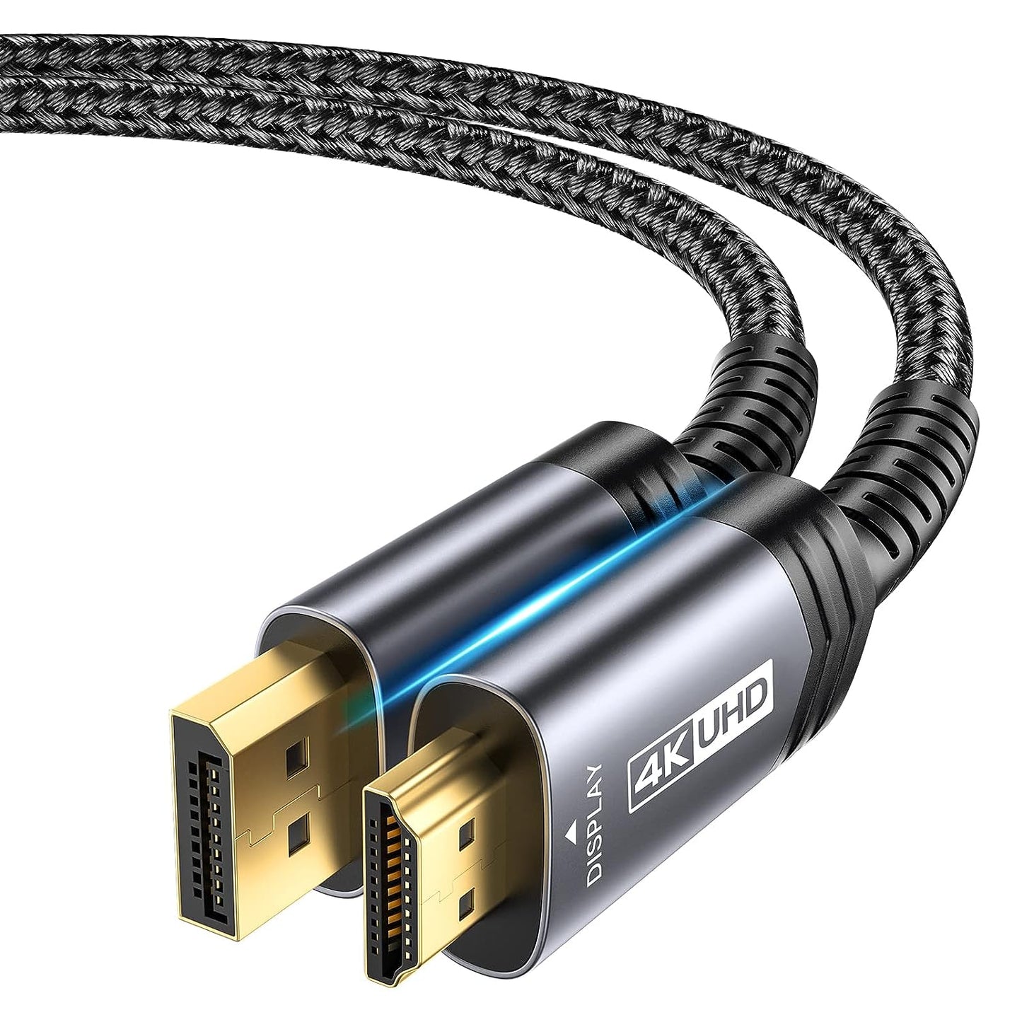 Displayport to HDMI Cable 10FT, DP to HDMI Male to Male Video Cable FHD Nylon Braided DP to HDTV Unidirectional Cord for Dell, Monitor, Projector, Desktop, AMD, NVIDIA, Lenovo, Hp,Thinkpad-Grey