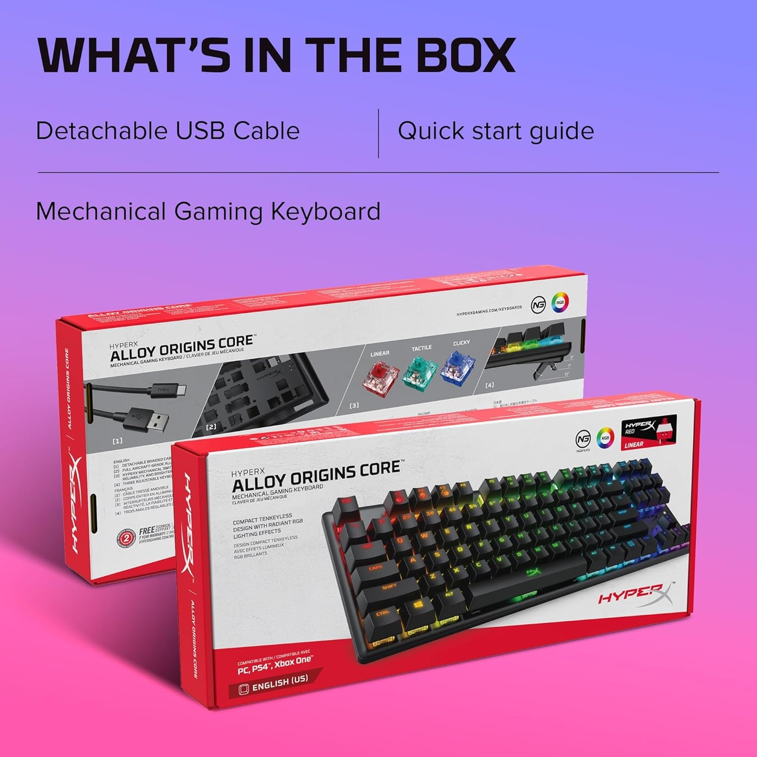 Alloy Origins Core - Tenkeyless Mechanical Gaming Keyboard, Software Controlled Light & Macro Customization, Compact Form Factor, RGB LED Backlit, Linear  Red Switch