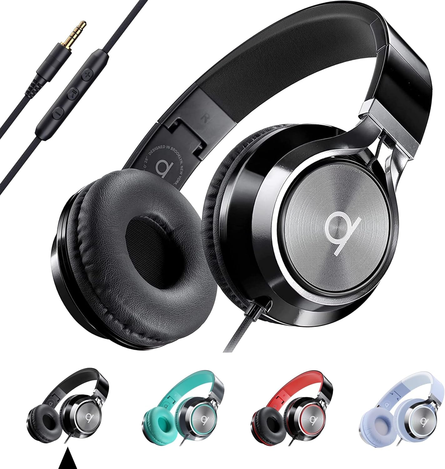 CL750 On-Ear Headphones Wired with Mic — Noise Isolating Plug in Headphones, Computer Headphones with Microphone, Headphones for Laptop, Headphones Corded, Headphones with Cord (Aux Jack 3.5Mm)